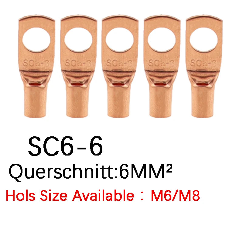 10/25/50/100pcs Copper Lug Ring Wire Connectors Bare Cable Electric Crimp Terminal SC6-6 SC6-8 SC10-6 SC10-8 SC16-6 SC25-6