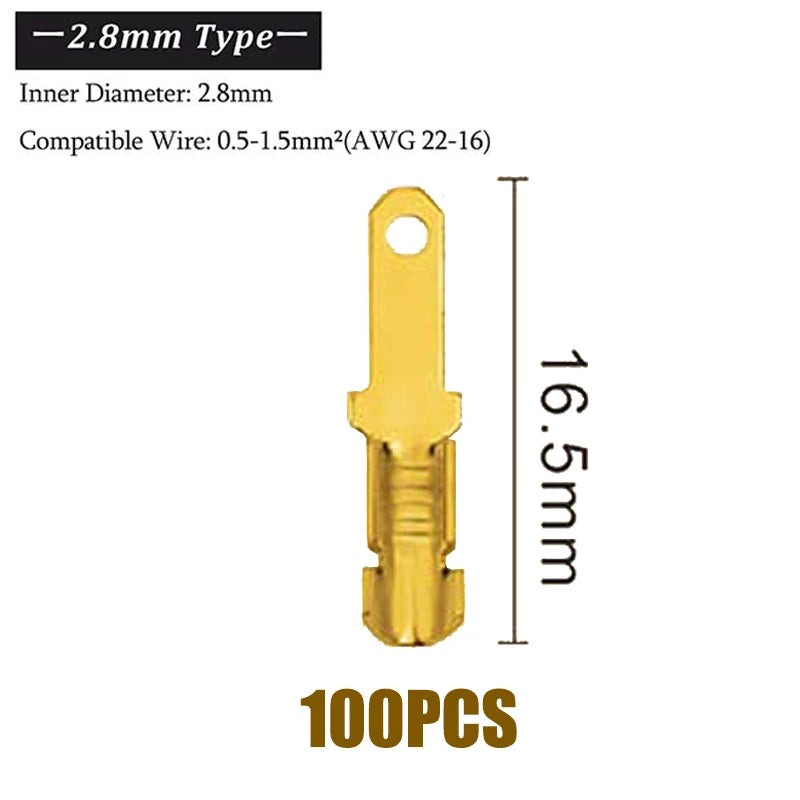 100Pcs/Lot 2.8/4.8/6.3mm Female and Male Crimp Terminal Brass Car Speaker Electric Wire Connectors And Insulating Sheath