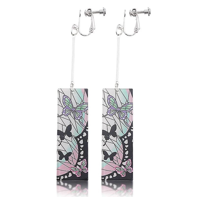 2023 Demon Slayer Kimetsu no Yaiba Tanjirou Earrings Acrylic Shinobu Butterfly Clip Earrings for Women Men 1:1 Custom Jewelry