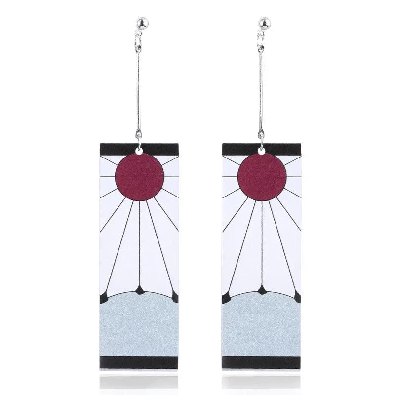 Fashion Acrylic Tanjiro Earrings Demon Slayer Earrings Anime Cosplay Props Hanafuda Drop Long Earrings for Women Girls Jewelry