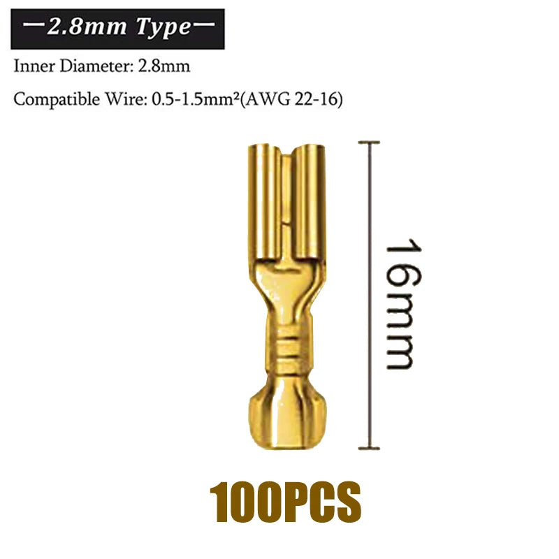 100Pcs/Lot 2.8/4.8/6.3mm Female and Male Crimp Terminal Brass Car Speaker Electric Wire Connectors And Insulating Sheath