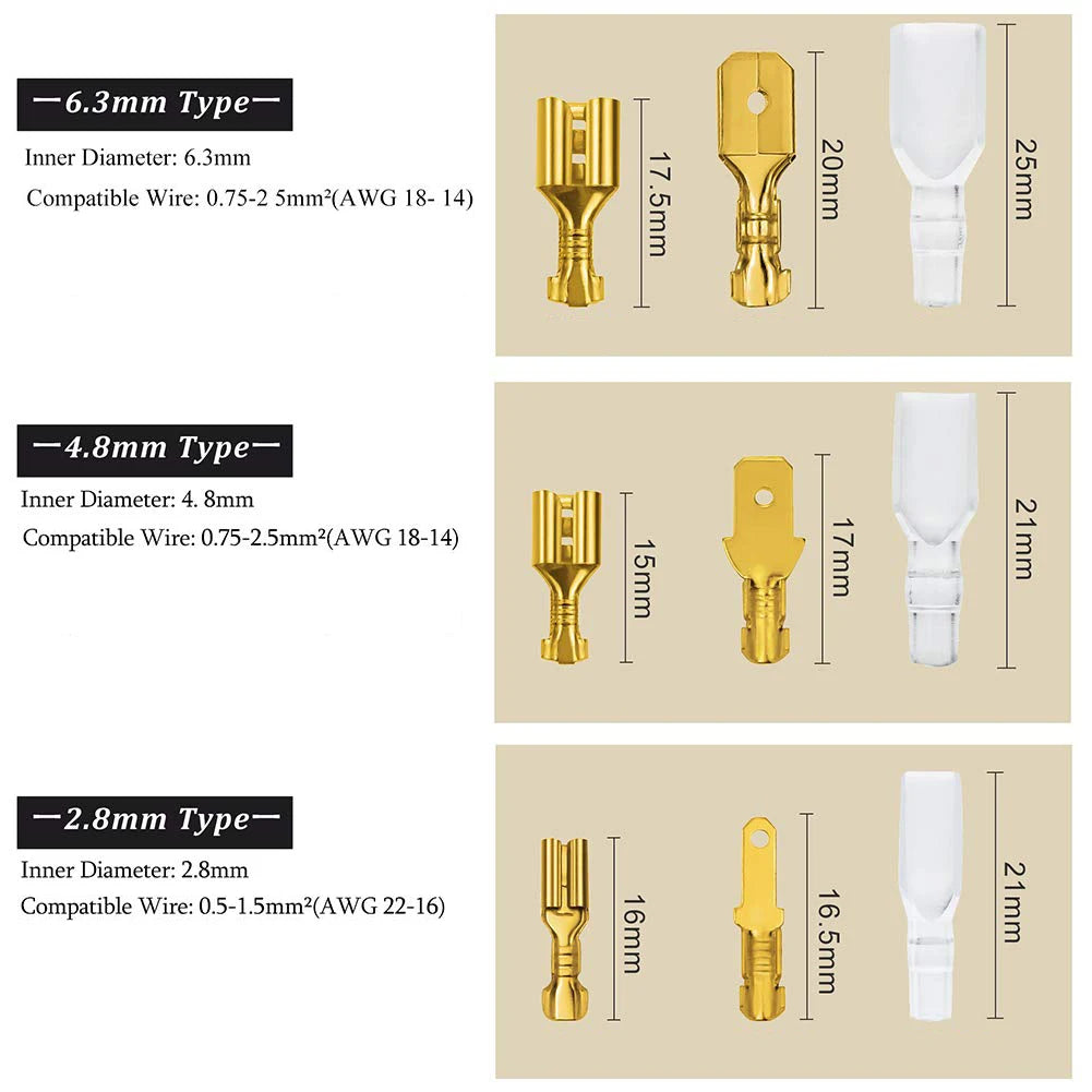 100Pcs/Lot 2.8/4.8/6.3mm Female and Male Crimp Terminal Brass Car Speaker Electric Wire Connectors And Insulating Sheath