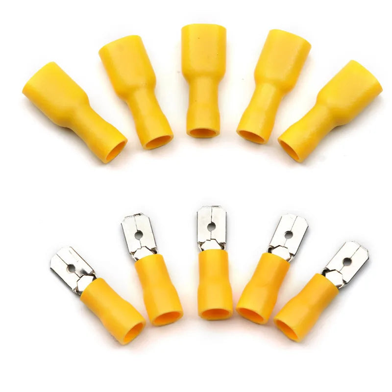 100PCS Insulated Female&Male Crimp Spade Terminals Butt Splice 6.3mm Electrical Wire Cable Connectors Wiring Cable Plug