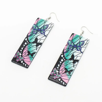 Fashion Acrylic Tanjiro Earrings Demon Slayer Earrings Anime Cosplay Props Hanafuda Drop Long Earrings for Women Girls Jewelry