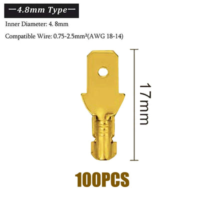 100Pcs/Lot 2.8/4.8/6.3mm Female and Male Crimp Terminal Brass Car Speaker Electric Wire Connectors And Insulating Sheath