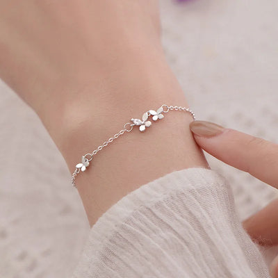 VENTFILLE 925 Silver Diamond-Studded Butterfly Bracelet Women's Fashion Temperament Flower Adjustable Bracelet