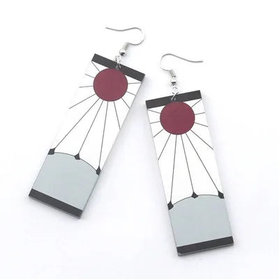 Fashion Acrylic Tanjiro Earrings Demon Slayer Earrings Anime Cosplay Props Hanafuda Drop Long Earrings for Women Girls Jewelry