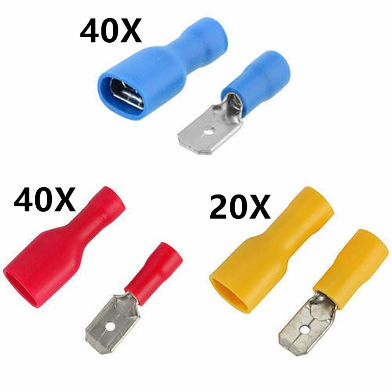 100PCS Insulated Female&Male Crimp Spade Terminals Butt Splice 6.3mm Electrical Wire Cable Connectors Wiring Cable Plug