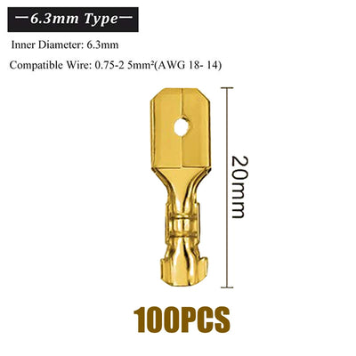 100Pcs/Lot 2.8/4.8/6.3mm Female and Male Crimp Terminal Brass Car Speaker Electric Wire Connectors And Insulating Sheath