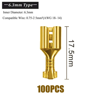 100Pcs/Lot 2.8/4.8/6.3mm Female and Male Crimp Terminal Brass Car Speaker Electric Wire Connectors And Insulating Sheath