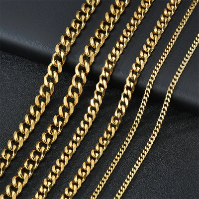 Basic Punk Stainless Steel 3,5,7mm Curb Cuban Necklaces For Men Women Black Gold Color Link Chain Chokers Solid Metal Jewelry