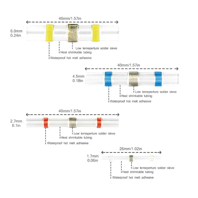 50~500Pcs Boxed Solder Seal Wire Connectors 3:1 Heat Shrink Insulated Electrical Wire Terminals Butt Splice Connector Waterproof