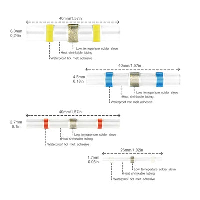 50~500Pcs Boxed Solder Seal Wire Connectors 3:1 Heat Shrink Insulated Electrical Wire Terminals Butt Splice Connector Waterproof