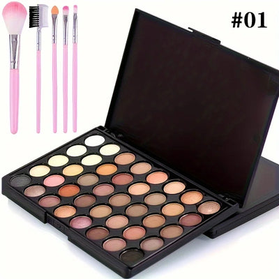 40 Colors Glitter Eyeshadow Palette with Free 5 Brushes Matte Waterproof Long Lasting Pressed Powder Cosmetics MakeUp Kit