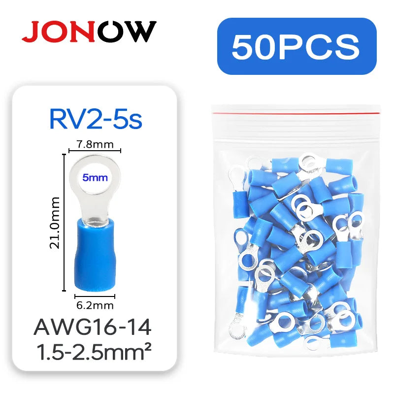 50PCS Ring Crimp Terminals Electrical Wire Connectors M4/M5/M6 Insulation Ferrule Lugs Quick Splice Cables For Connection Screw