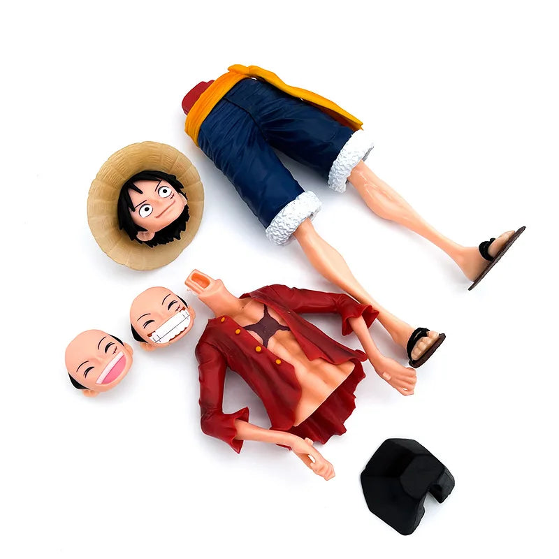 Hot 28cm  One Piece Anime Figure Confident Smiley Luffy Three Form Face Changing Doll Action Figurine Model Toys  Kits