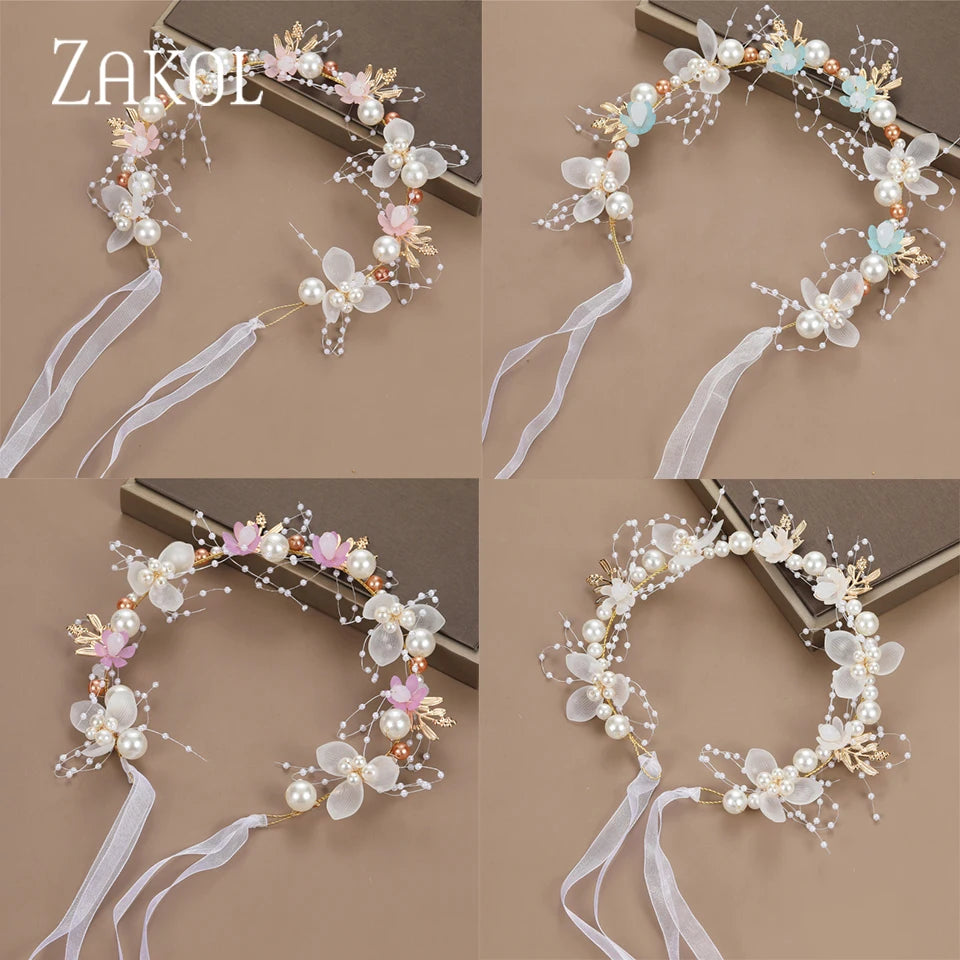 ZAKOL Sweet Romantic Bridal Pearl Flower Hair Headdress Garland Headband Wedding Jewelry Gift