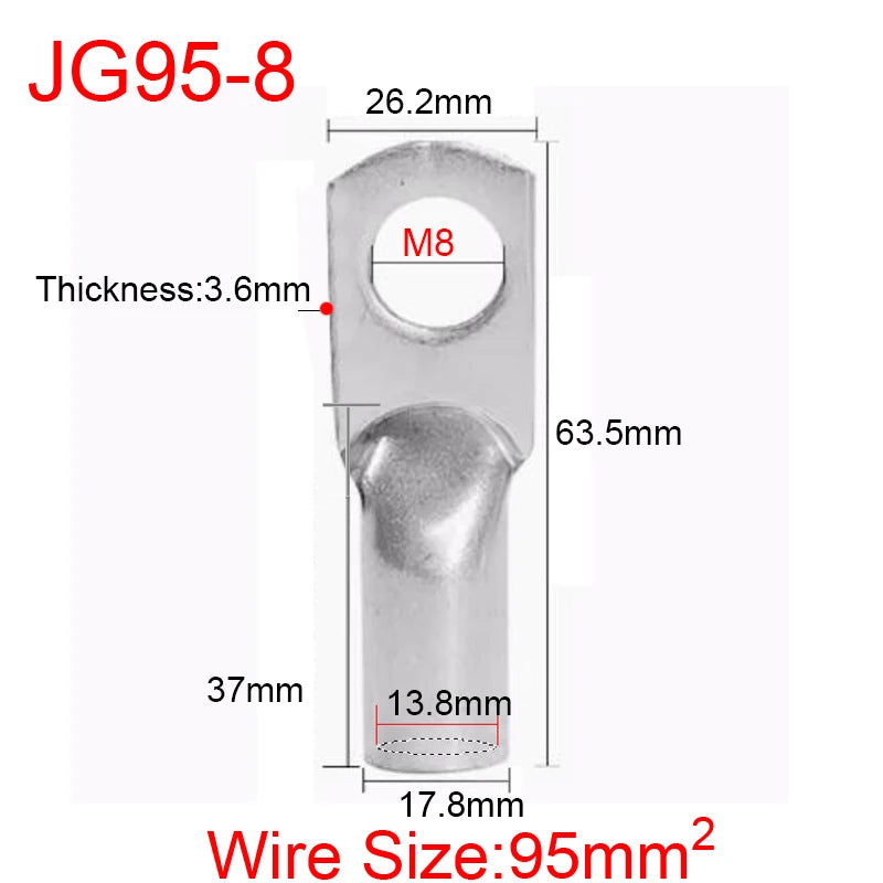 JG6/10/16/25/35/50/70/95/120-300 Marine Copper Screw Hole Electric Wire Cable Ring Tubular Cord End Lug Connector Crimp Terminal