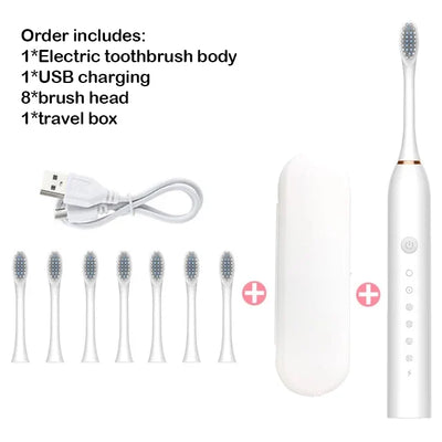 Sonic Electric Toothbrush Adult Smart Timing Tooth Brush Teeth Clean Whitening Fast USB Rechargeable Toothbrush Replacement Head