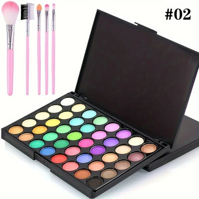 40 Colors Glitter Eyeshadow Palette with Free 5 Brushes Matte Waterproof Long Lasting Pressed Powder Cosmetics MakeUp Kit