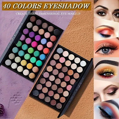 40 Colors Glitter Eyeshadow Palette with Free 5 Brushes Matte Waterproof Long Lasting Pressed Powder Cosmetics MakeUp Kit