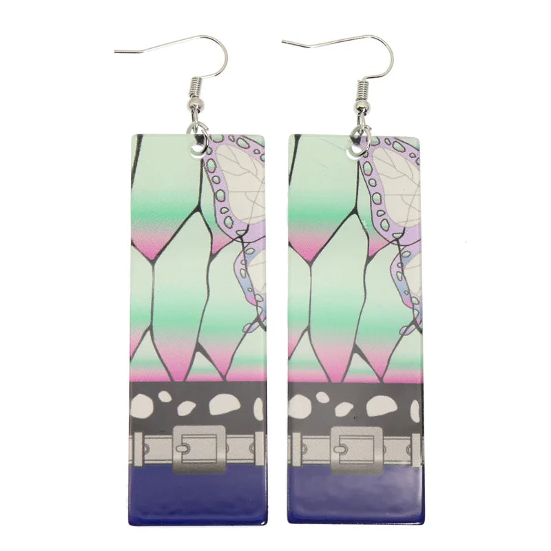 Fashion Acrylic Tanjiro Earrings Demon Slayer Earrings Anime Cosplay Props Hanafuda Drop Long Earrings for Women Girls Jewelry