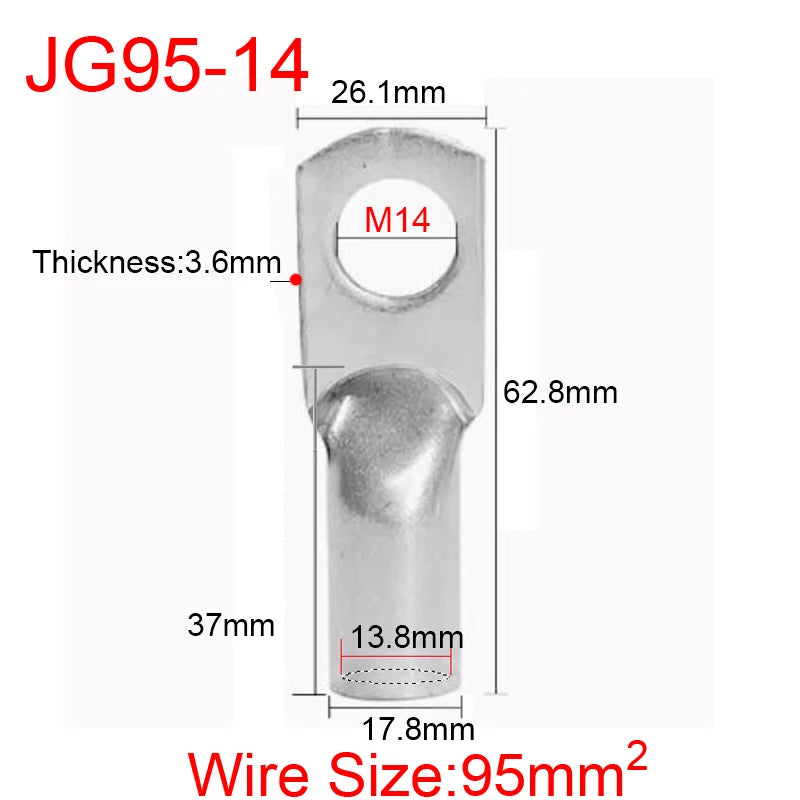 JG6/10/16/25/35/50/70/95/120-300 Marine Copper Screw Hole Electric Wire Cable Ring Tubular Cord End Lug Connector Crimp Terminal