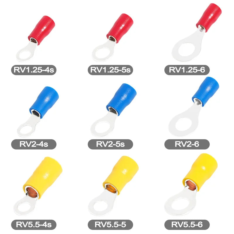 50PCS Ring Crimp Terminals Electrical Wire Connectors M4/M5/M6 Insulation Ferrule Lugs Quick Splice Cables For Connection Screw