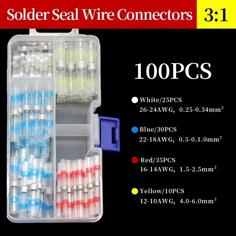 50~500Pcs Boxed Solder Seal Wire Connectors 3:1 Heat Shrink Insulated Electrical Wire Terminals Butt Splice Connector Waterproof