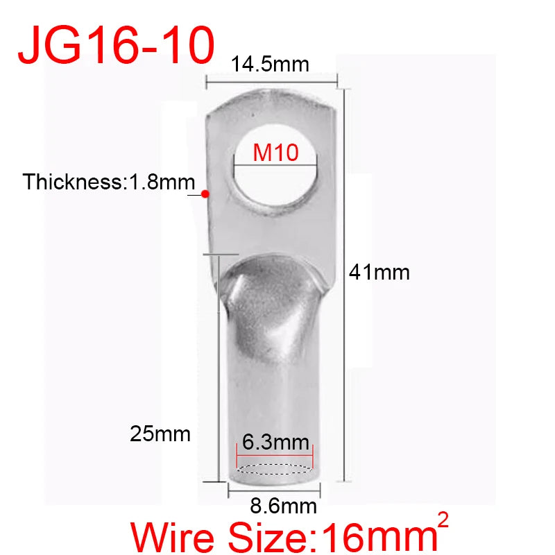 JG6/10/16/25/35/50/70/95/120-300 Marine Copper Screw Hole Electric Wire Cable Ring Tubular Cord End Lug Connector Crimp Terminal