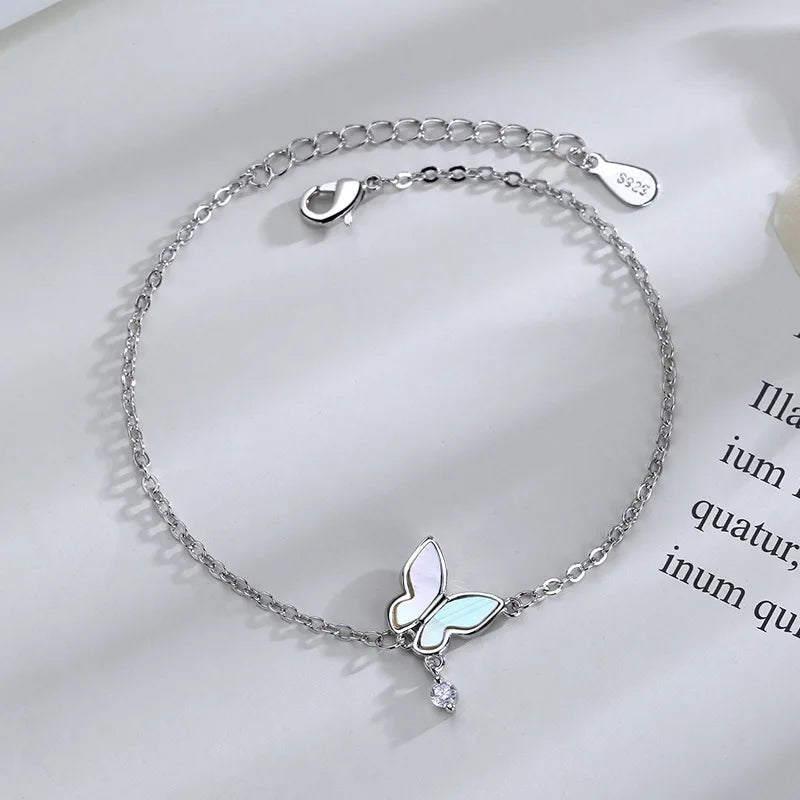 VENTFILLE 925 Silver Diamond-Studded Butterfly Bracelet Women's Fashion Temperament Flower Adjustable Bracelet