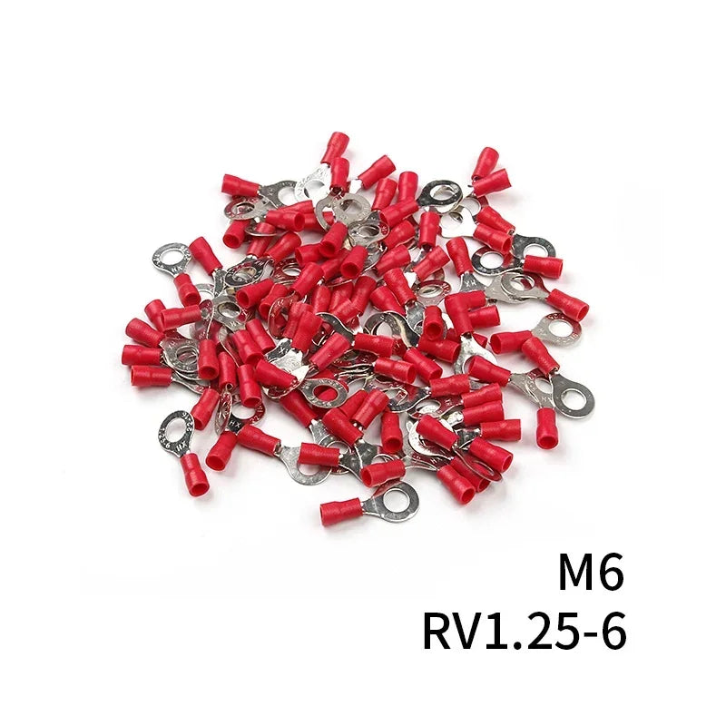 100/50/10Pcs RV1.25 M3-M8 Red Ring Crimp Terminal Insulated Electric Cable Wire Connector 22-16AWG