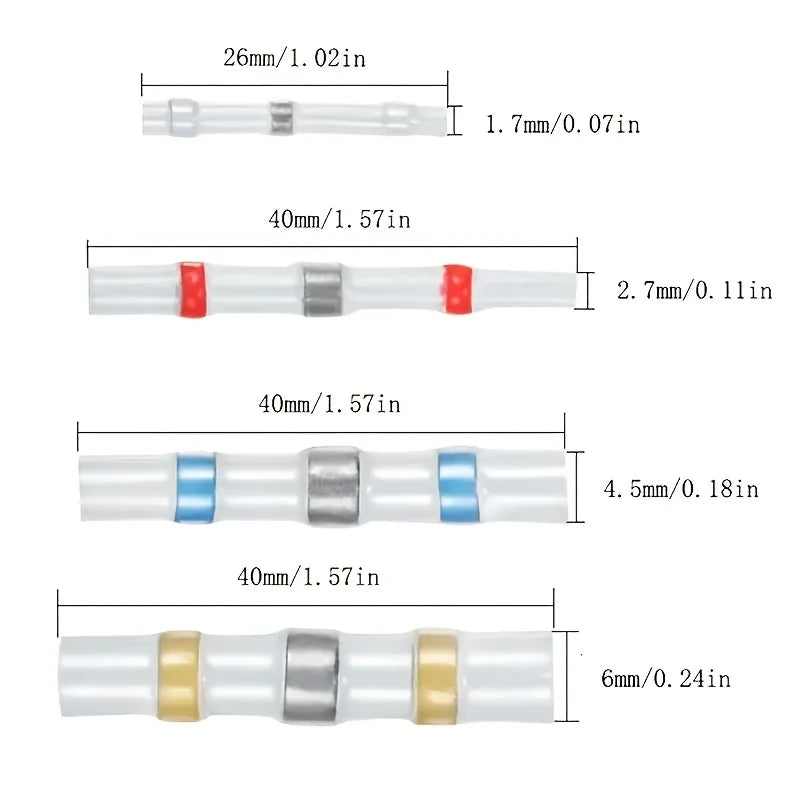 100pcs/box Waterproof Solder Seal Heat Shrink Butt Wire Connectors Terminals Electrical Wire Cable Connectors Terminals