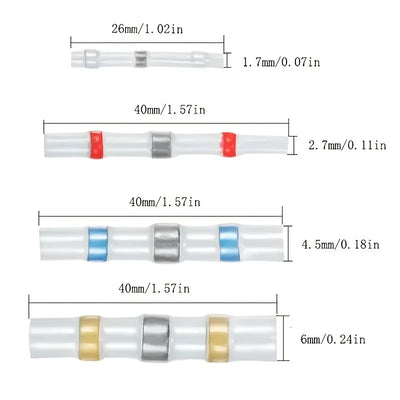 100pcs/box Waterproof Solder Seal Heat Shrink Butt Wire Connectors Terminals Electrical Wire Cable Connectors Terminals