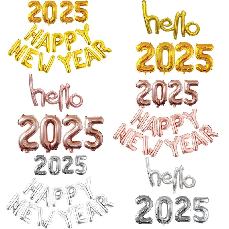 Gold Sliver Rose Gold Happy New Year 2025 Foil Balloons Happy New Year Banner Garland Christmas New Year Eve Decorations 2025