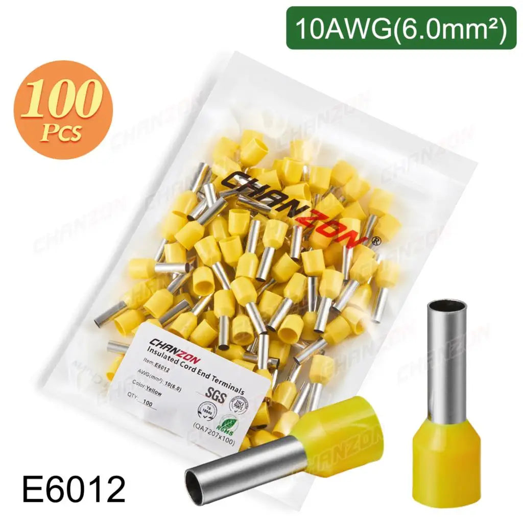 100/200Pcs E0508 E7508 E1008 E1508 E2508 Insulated Ferrule Tubular Terminal Kit Electrical Cable Wire Ends Tube Crimp Connector