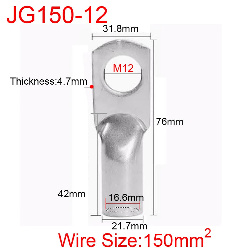 JG6/10/16/25/35/50/70/95/120-300 Marine Copper Screw Hole Electric Wire Cable Ring Tubular Cord End Lug Connector Crimp Terminal