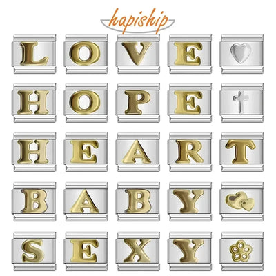 Hapiship 2024 New Fashion 26 English Letters Italian Charm Links Fit 9mm Stainless Steel Bracelet Making Women Jewelry DJ110