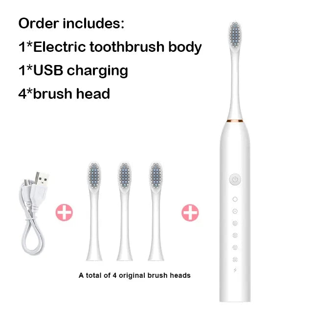 Sonic Electric Toothbrush Adult Smart Timing Tooth Brush Teeth Clean Whitening Fast USB Rechargeable Toothbrush Replacement Head