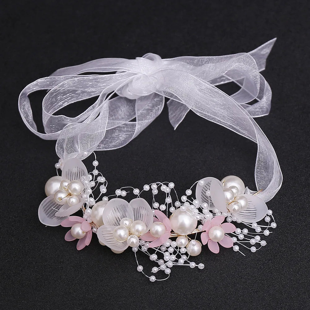 ZAKOL Sweet Romantic Bridal Pearl Flower Hair Headdress Garland Headband Wedding Jewelry Gift