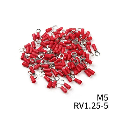 100/50/10Pcs RV1.25 M3-M8 Red Ring Crimp Terminal Insulated Electric Cable Wire Connector 22-16AWG