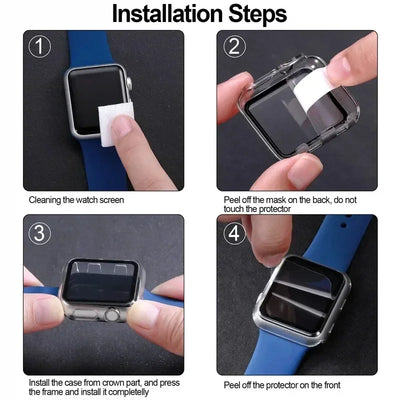 Glass+Case+Strap for Apple Watch Band 42 44 41 40 38mm 45mm 49mm Screen Protectors for Apple IWatch Series 9 8 7 6 SE 5 Silicone