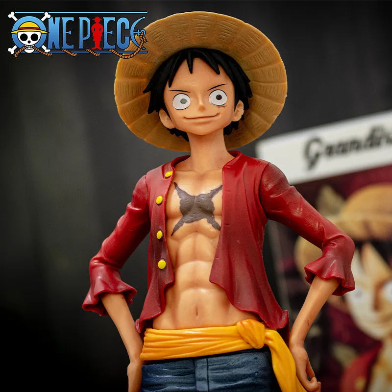 Hot 28cm  One Piece Anime Figure Confident Smiley Luffy Three Form Face Changing Doll Action Figurine Model Toys  Kits