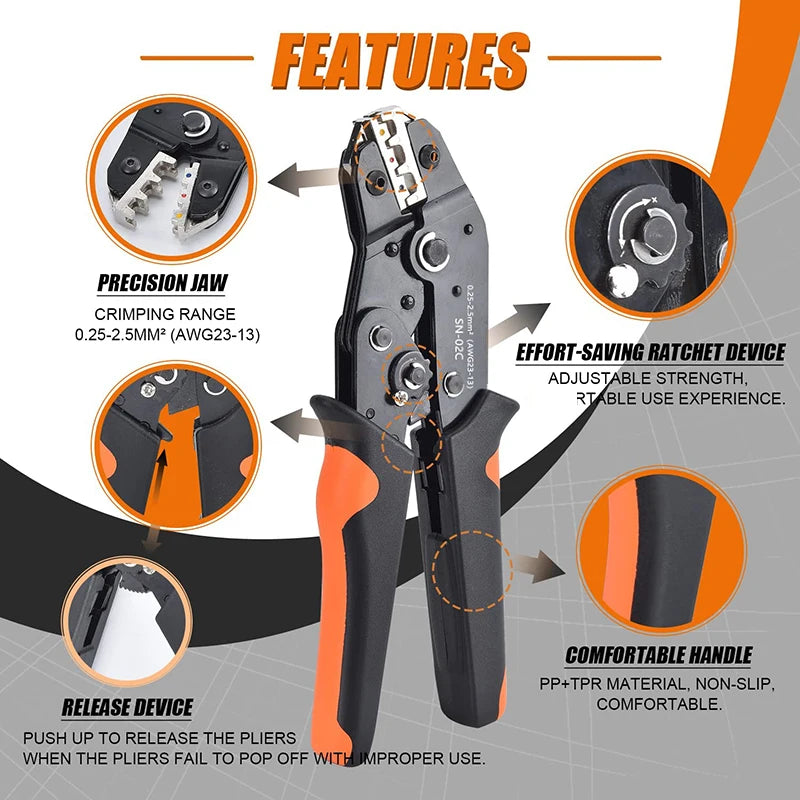 Assorted Spade Terminals Insulated Cable Connector Electrical Wire Crimp Butt Ring Fork Set Ring Lugs Rolled Crimping tool Kit