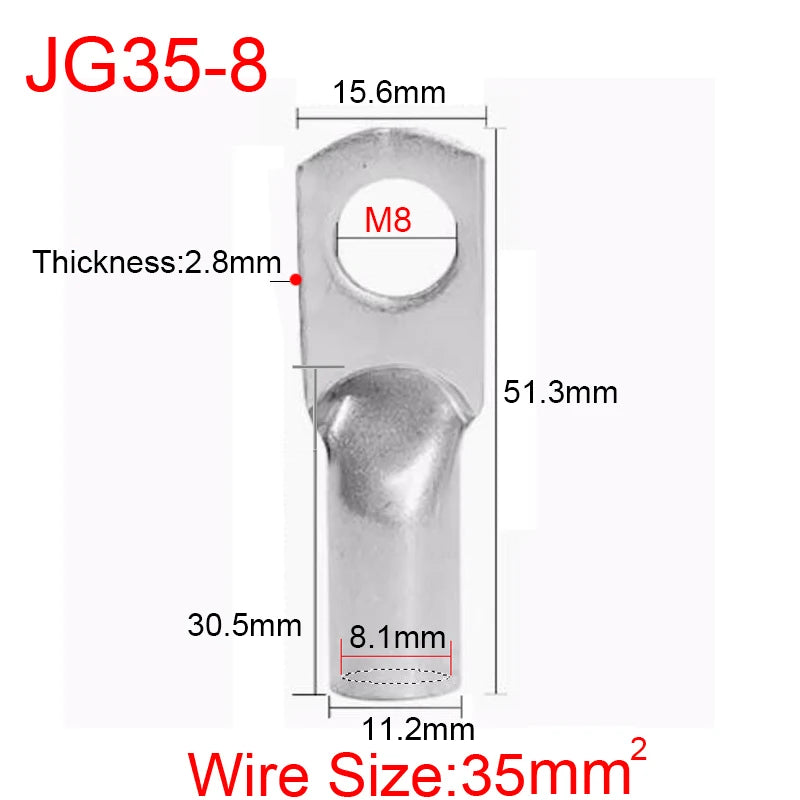 JG6/10/16/25/35/50/70/95/120-300 Marine Copper Screw Hole Electric Wire Cable Ring Tubular Cord End Lug Connector Crimp Terminal