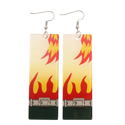 Fashion Acrylic Tanjiro Earrings Demon Slayer Earrings Anime Cosplay Props Hanafuda Drop Long Earrings for Women Girls Jewelry