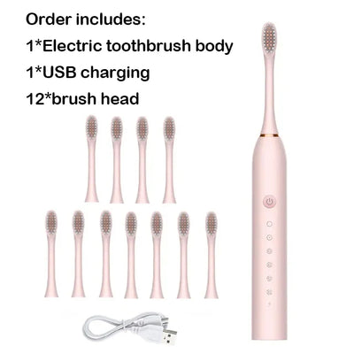 Sonic Electric Toothbrush Adult Smart Timing Tooth Brush Teeth Clean Whitening Fast USB Rechargeable Toothbrush Replacement Head