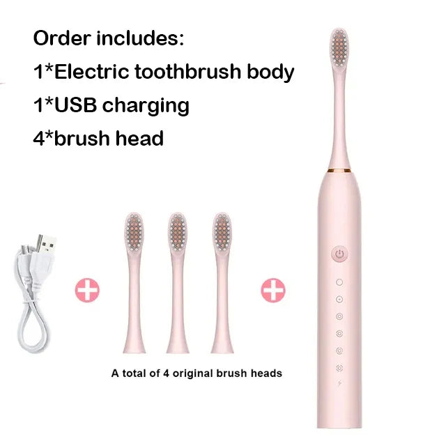 Sonic Electric Toothbrush Adult Smart Timing Tooth Brush Teeth Clean Whitening Fast USB Rechargeable Toothbrush Replacement Head