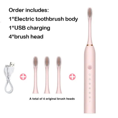 Sonic Electric Toothbrush Adult Smart Timing Tooth Brush Teeth Clean Whitening Fast USB Rechargeable Toothbrush Replacement Head