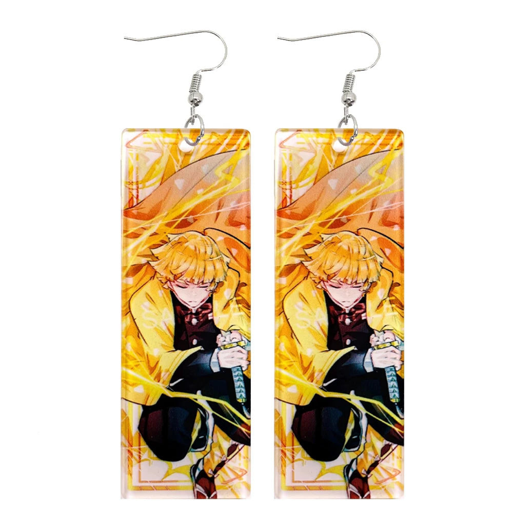 Fashion Acrylic Tanjiro Earrings Demon Slayer Earrings Anime Cosplay Props Hanafuda Drop Long Earrings for Women Girls Jewelry